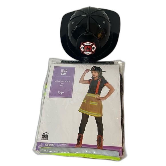 Wild Fire Girls Firefighter with Hat Halloween Costume Girls Small 4-6 NEW! - Picture 3 of 10